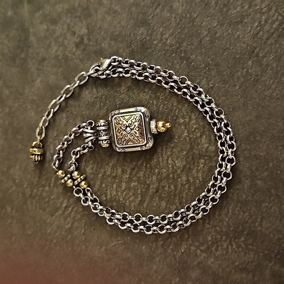 BRIGHTON 1990s Two-tone Scroll Regal Locket Style Chain Necklace - Picture 2 of 7